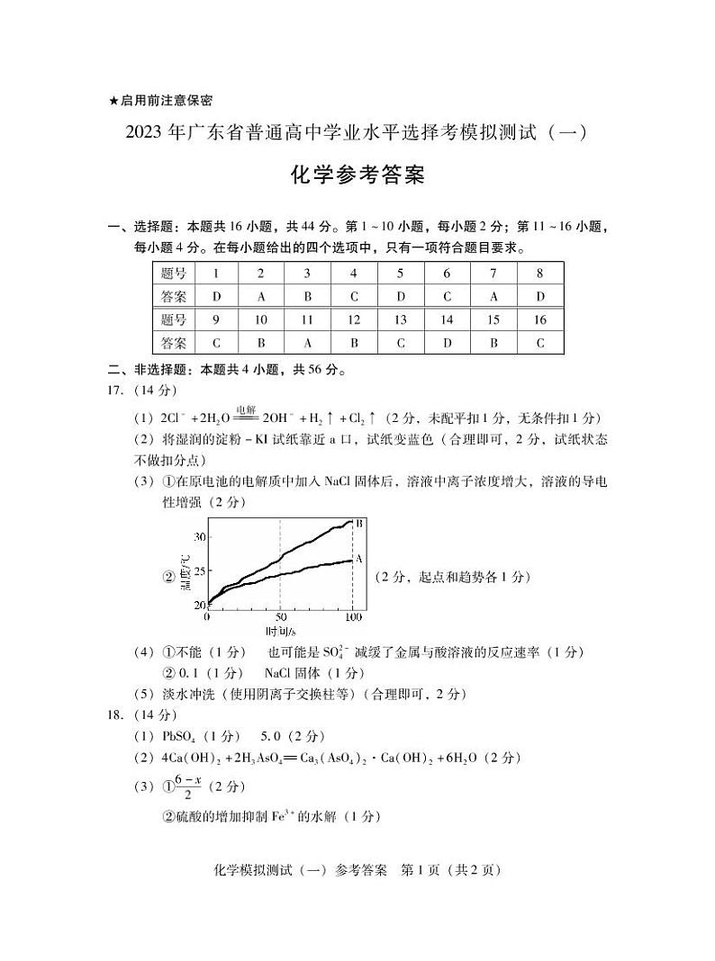 化学参考答案第1页