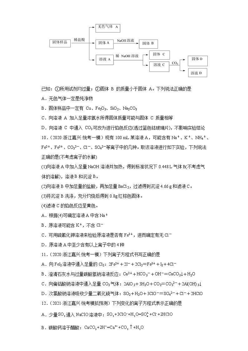 浙江高考化学三年(2020-2022)模拟题分类汇编-13离子反应-(嘉兴)第3页