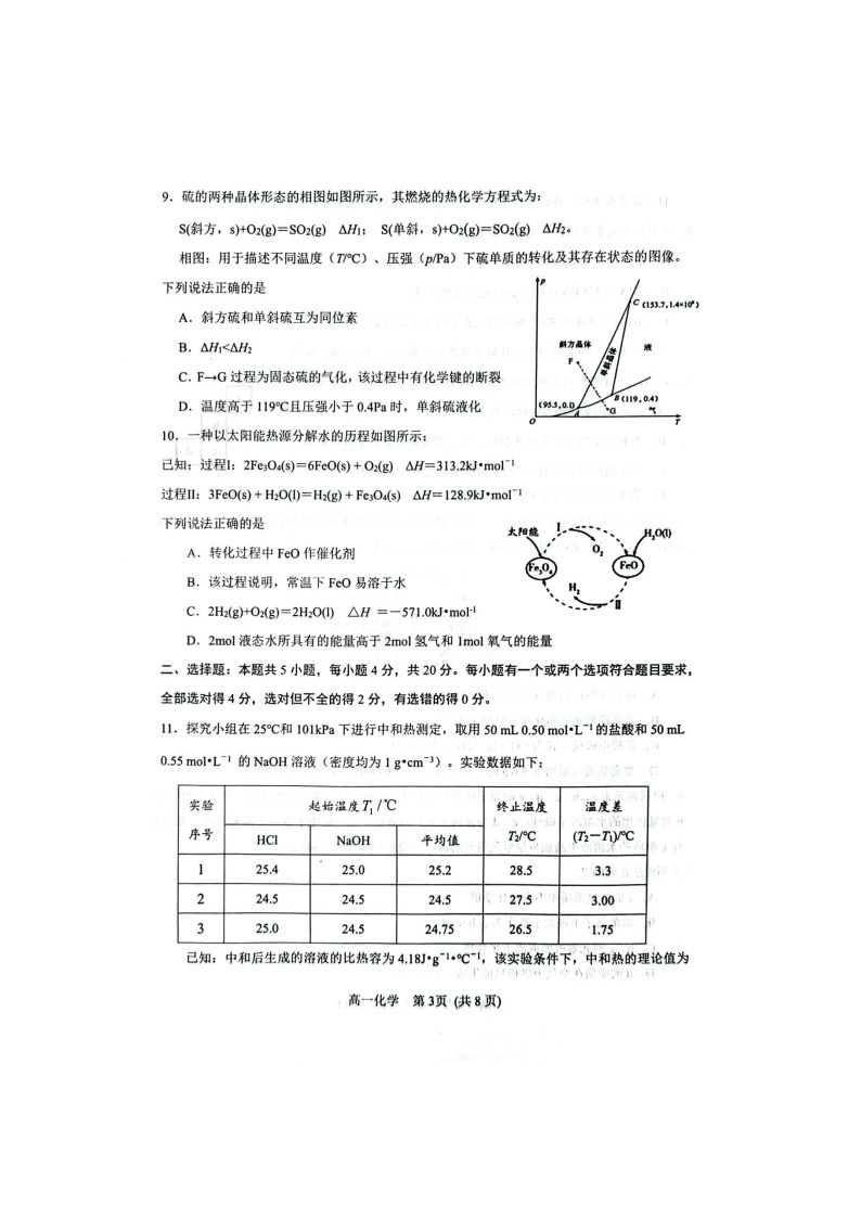 2023潍坊五县高一下学期期中考试化学试题含答案03