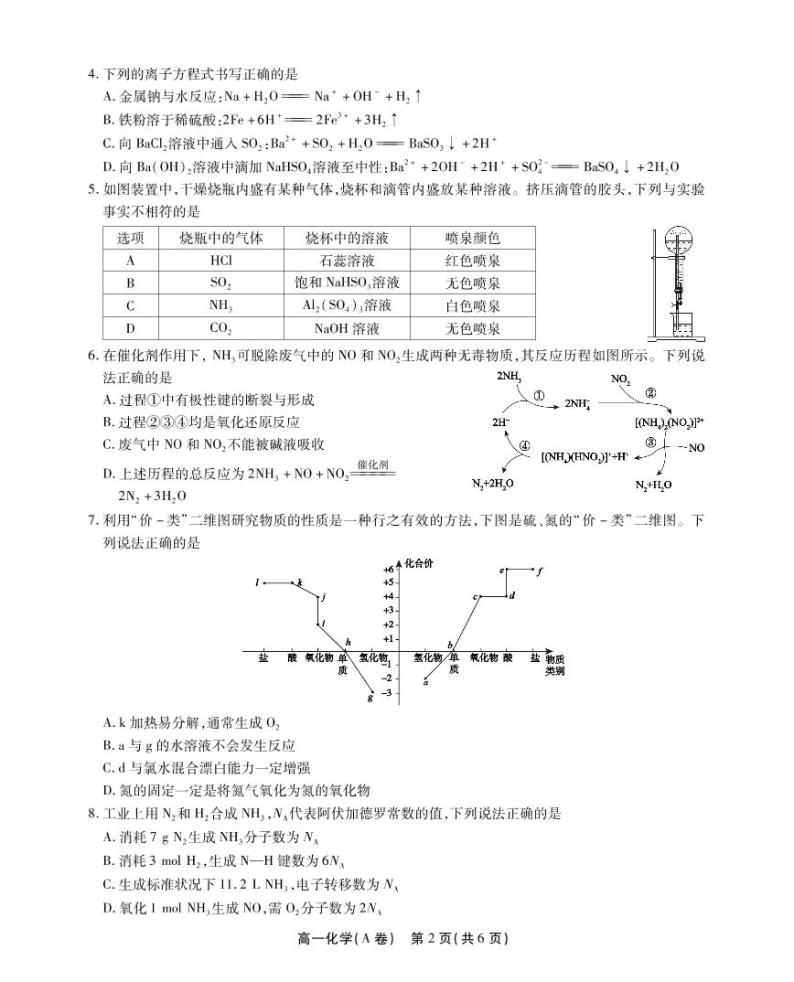 2023安徽省鼎尖名校联盟高一下学期4月联考试题化学（A卷）PDF版无答案02