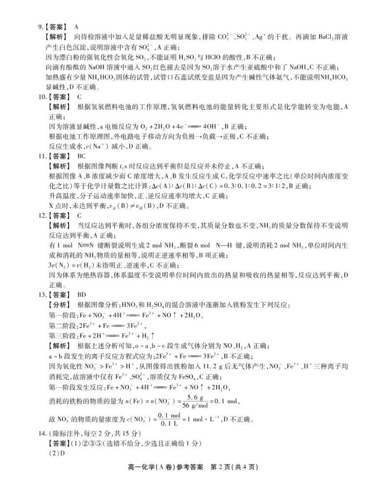 2023安徽省鼎尖名校联盟高一下学期4月联考试题化学（A卷）PDF版无答案02