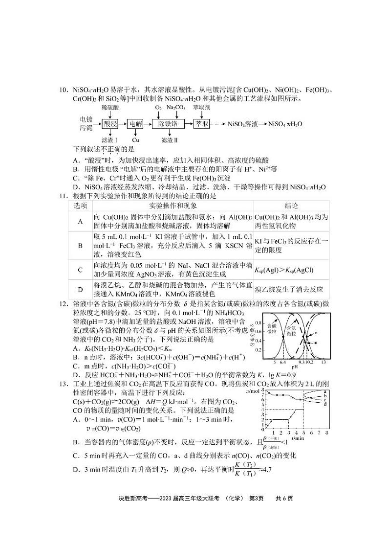 2023江苏省决胜新高考高三下学期4月大联考试题化学PDF版无答案03