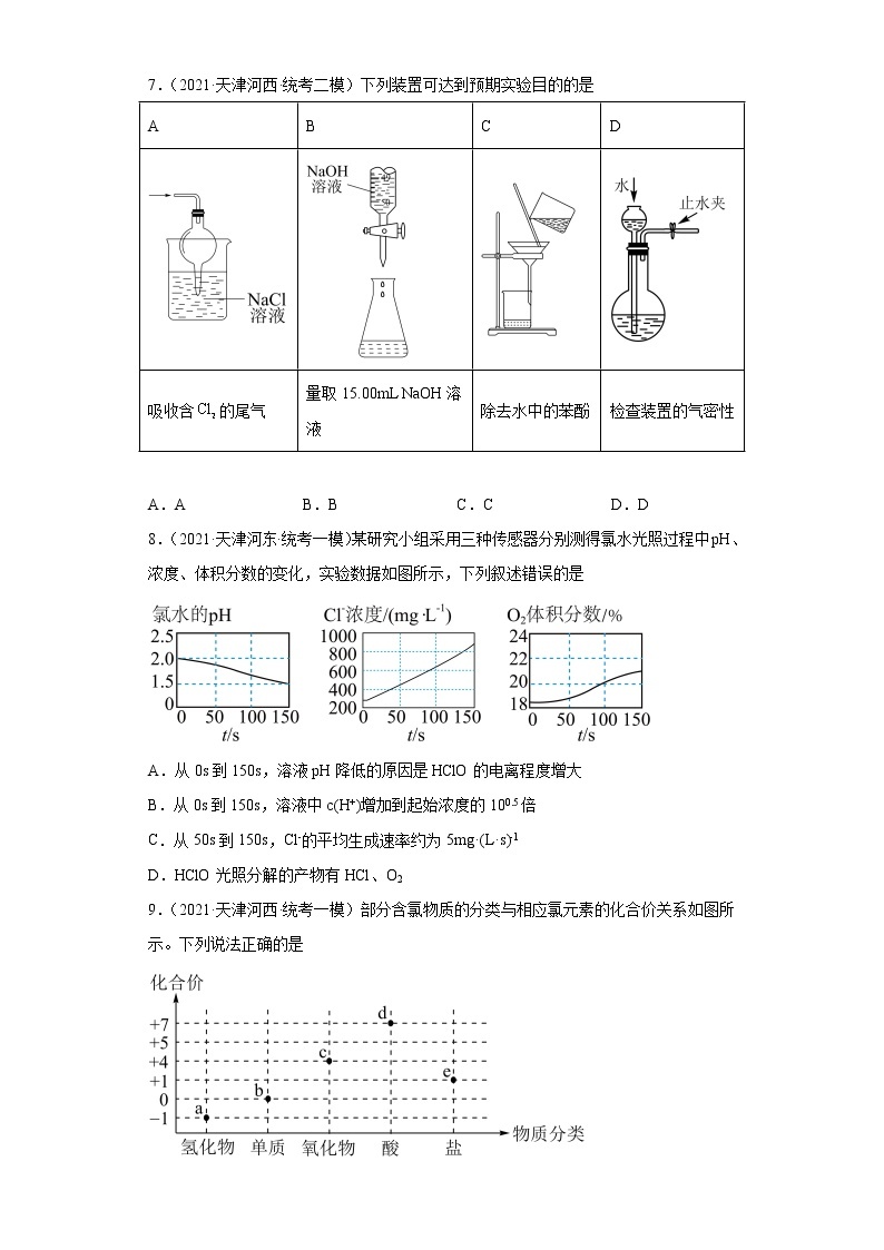 天津高考化学三年（2020-2022）模拟题分类汇编-13卤素及其化合物（2）03