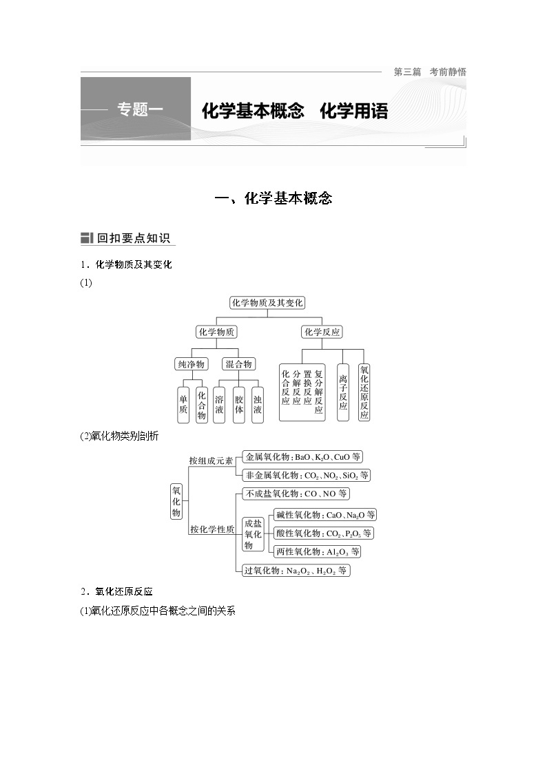 2023届高考化学考前静悟 专题1　化学基本概念　化学用语01