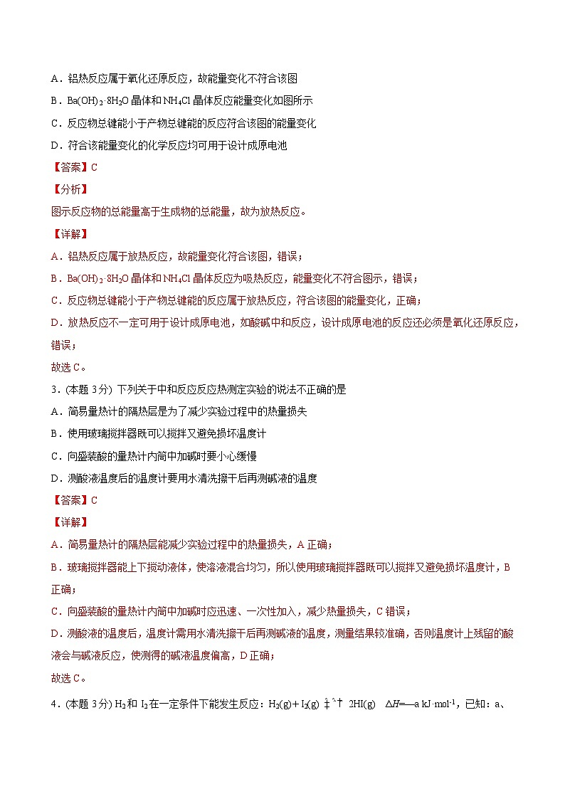 高中化学新教材同步选择性必修第1册 第04讲 第一章《化学反应的热效应》单元测试(基础巩固)(教师版)第2页
