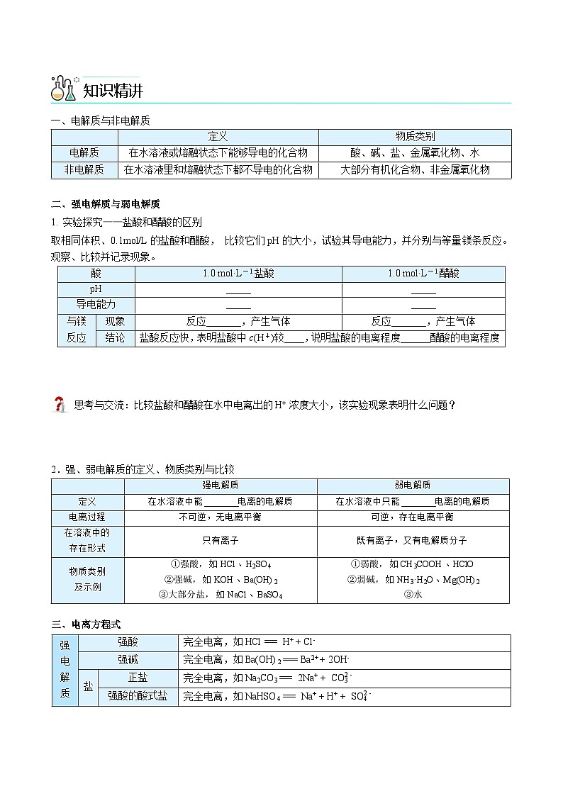 高中化学新教材同步选择性必修第1册  第14讲 电离平衡(一)弱电解质与电离平衡(学生版)第2页