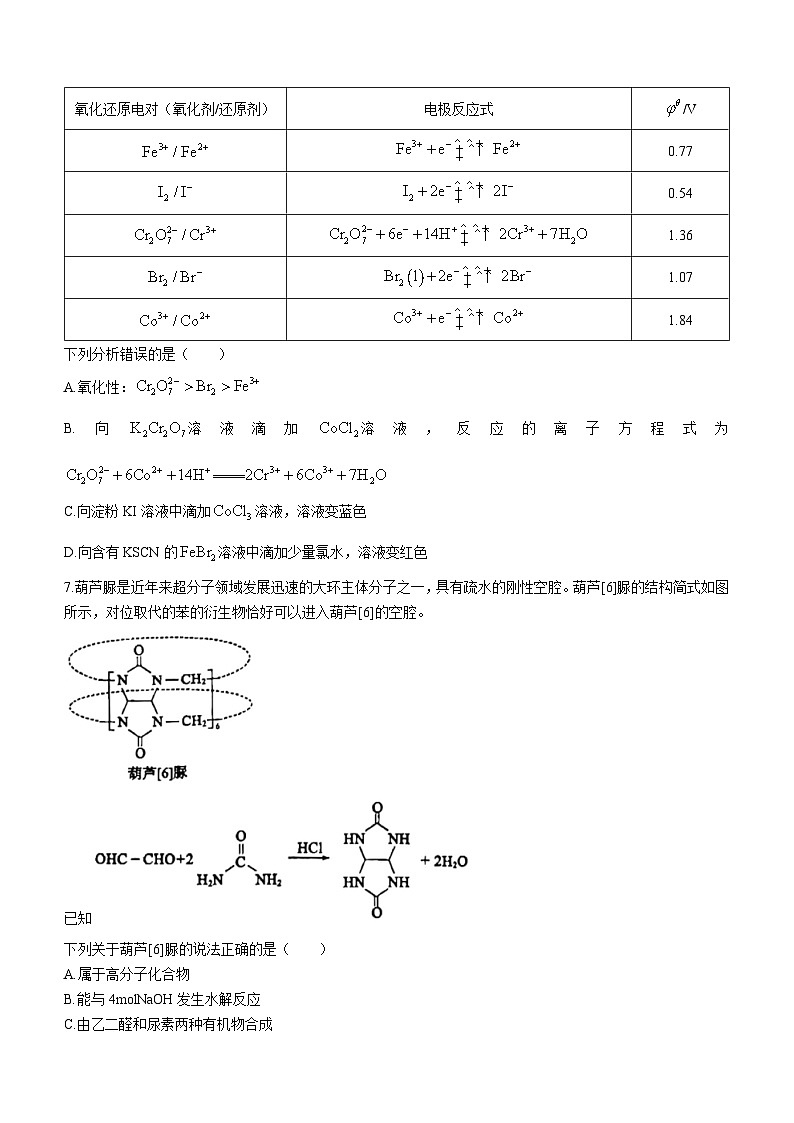 山东省滨州市2023届高三二模化学试题03
