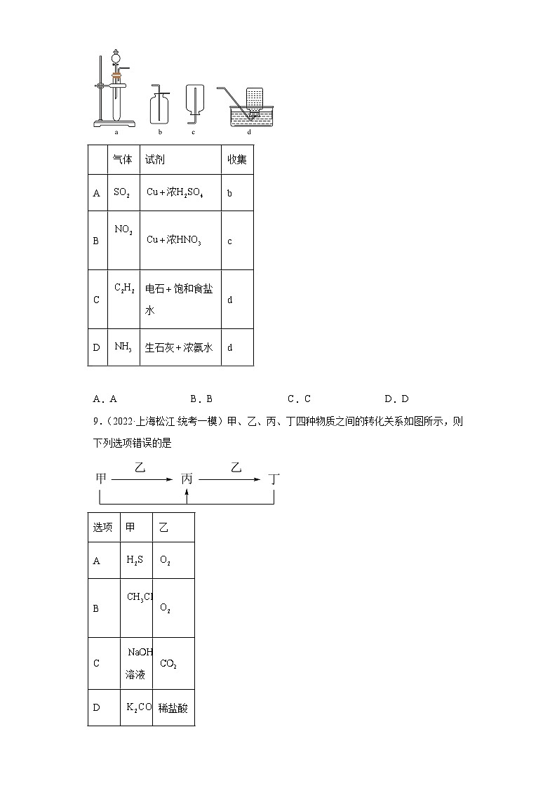 上海高考化学三年(2020-2022)模拟题分类汇编-32氧族元素及其化合物(1)第3页
