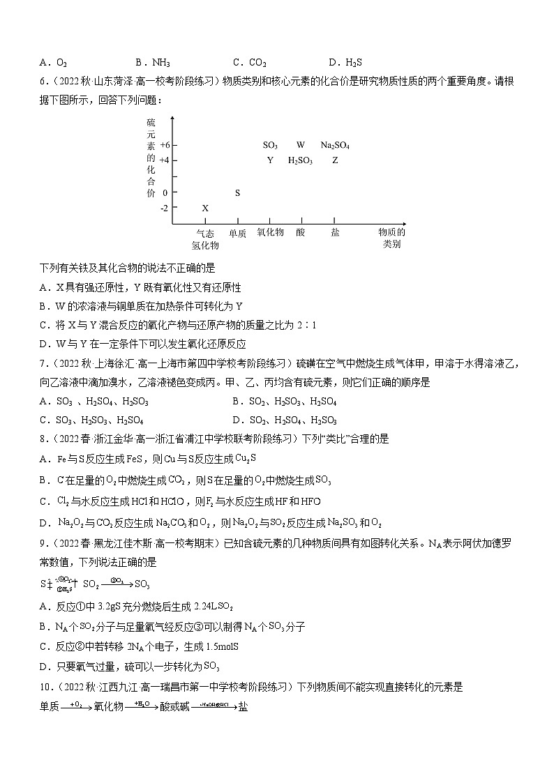 5.1.3 不同价态含硫物质的转化(精准练习)-高一化学同步学习高效学讲练(人教版必修第二册)(原卷版)第2页