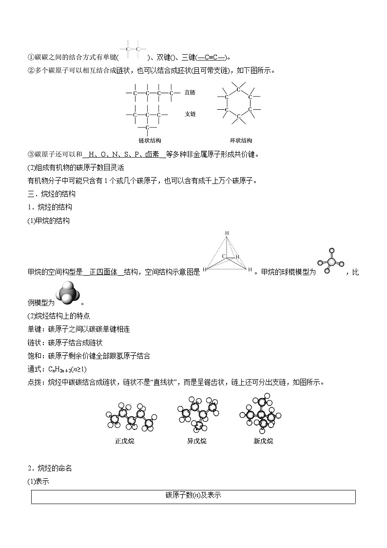 7.1.1 有机化合物中碳原子的成键特点 烷烃的结构(精品学案)-高一化学同步学习高效学讲练(人教版必修第二册)第2页