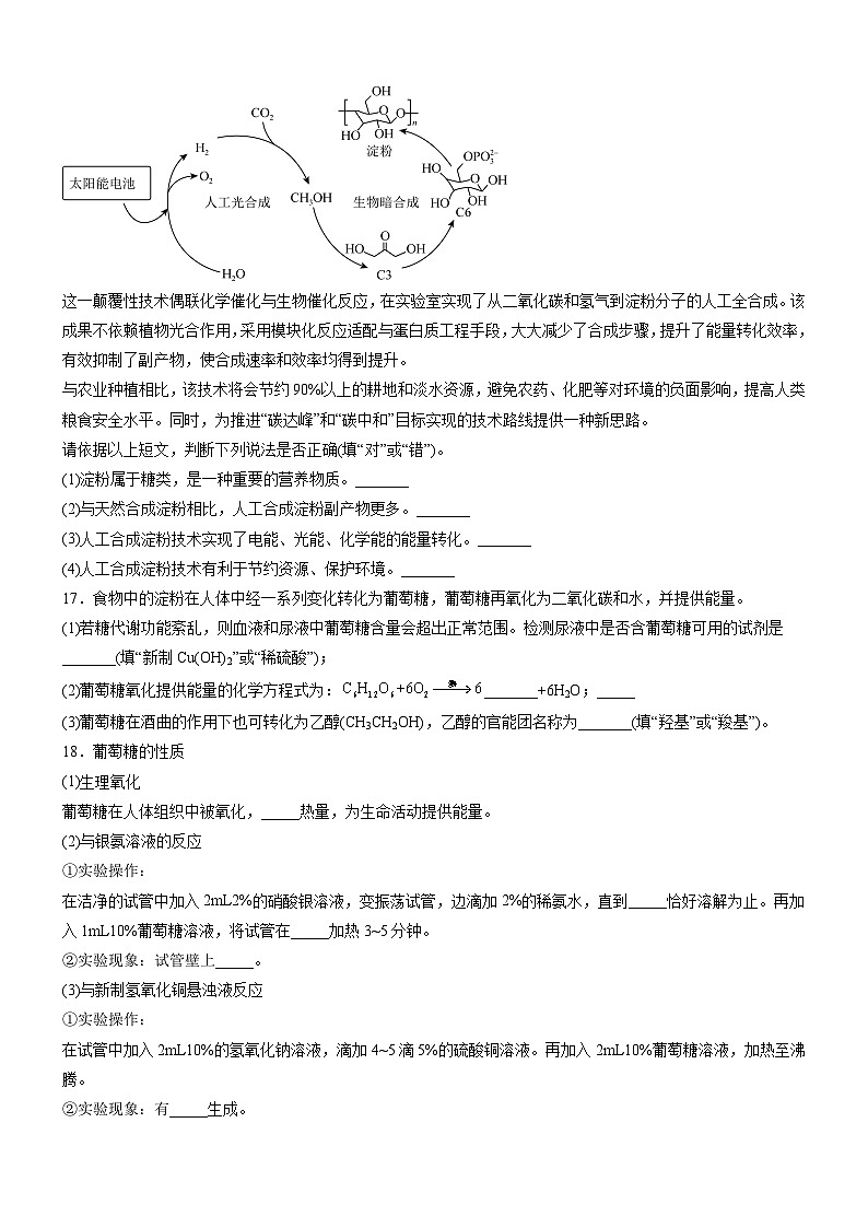 7.4.1 糖类(精准练习)-高一化学同步学习高效学讲练(人教版必修第二册)(原卷版)第3页