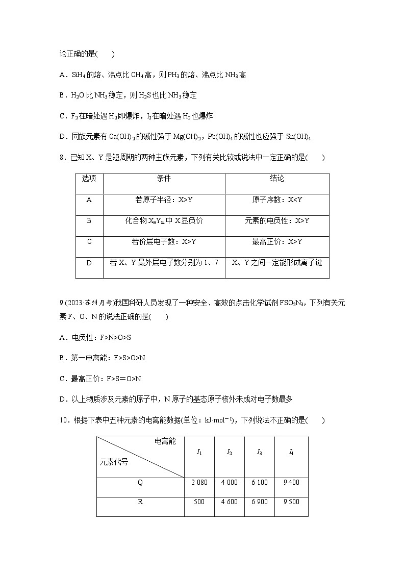 2024届高考一轮复习化学课时练 第30练 元素周期表、元素的性质(含答案)第3页