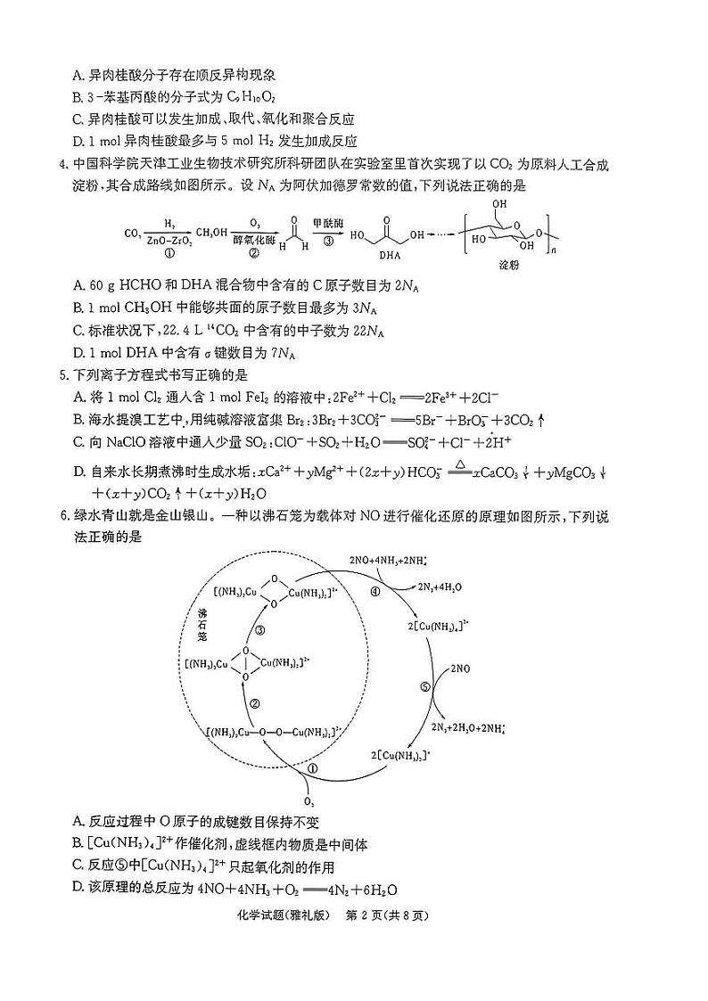 2023届湖南省长沙市雅礼中学高三模拟考试(一)化学第2页