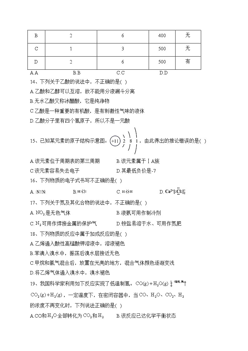北京市2023年普通高中学业水平合格性考试仿真模拟(2)化学试卷(含答案)第3页