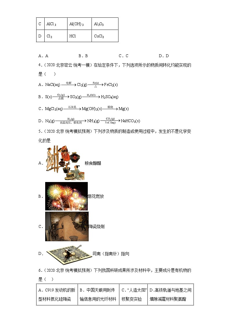 北京市高考化学三年(2020-2022)模拟题分类汇编02物质的分类(2)02