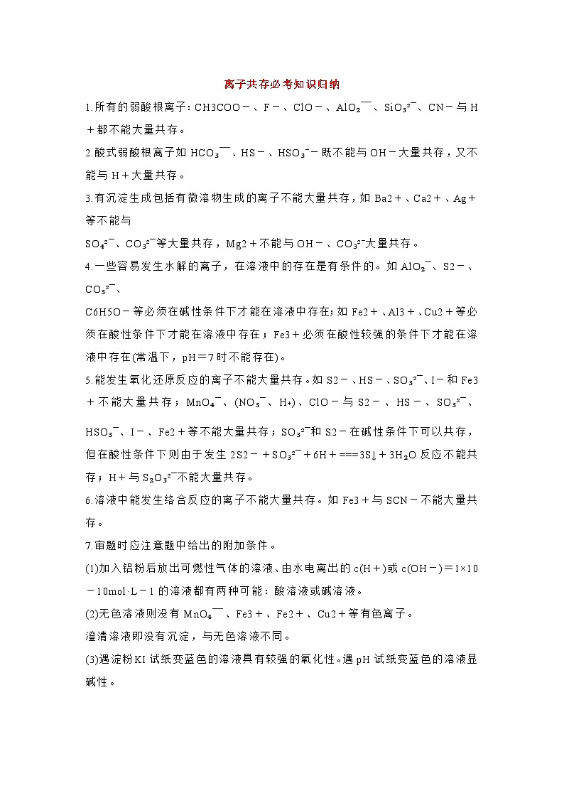 高中化学:离子共存与离子方程式必背知识汇总第1页