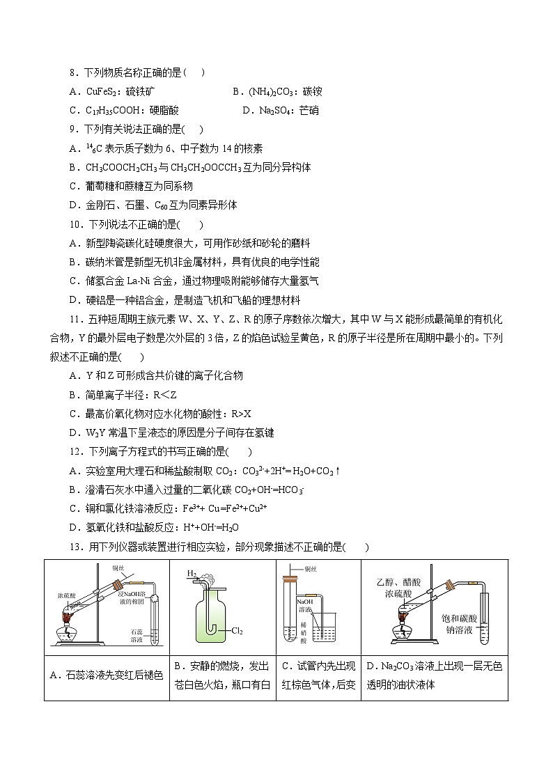 2023年浙江省普通高中学业水平考试模拟卷(七)(原卷版)第2页