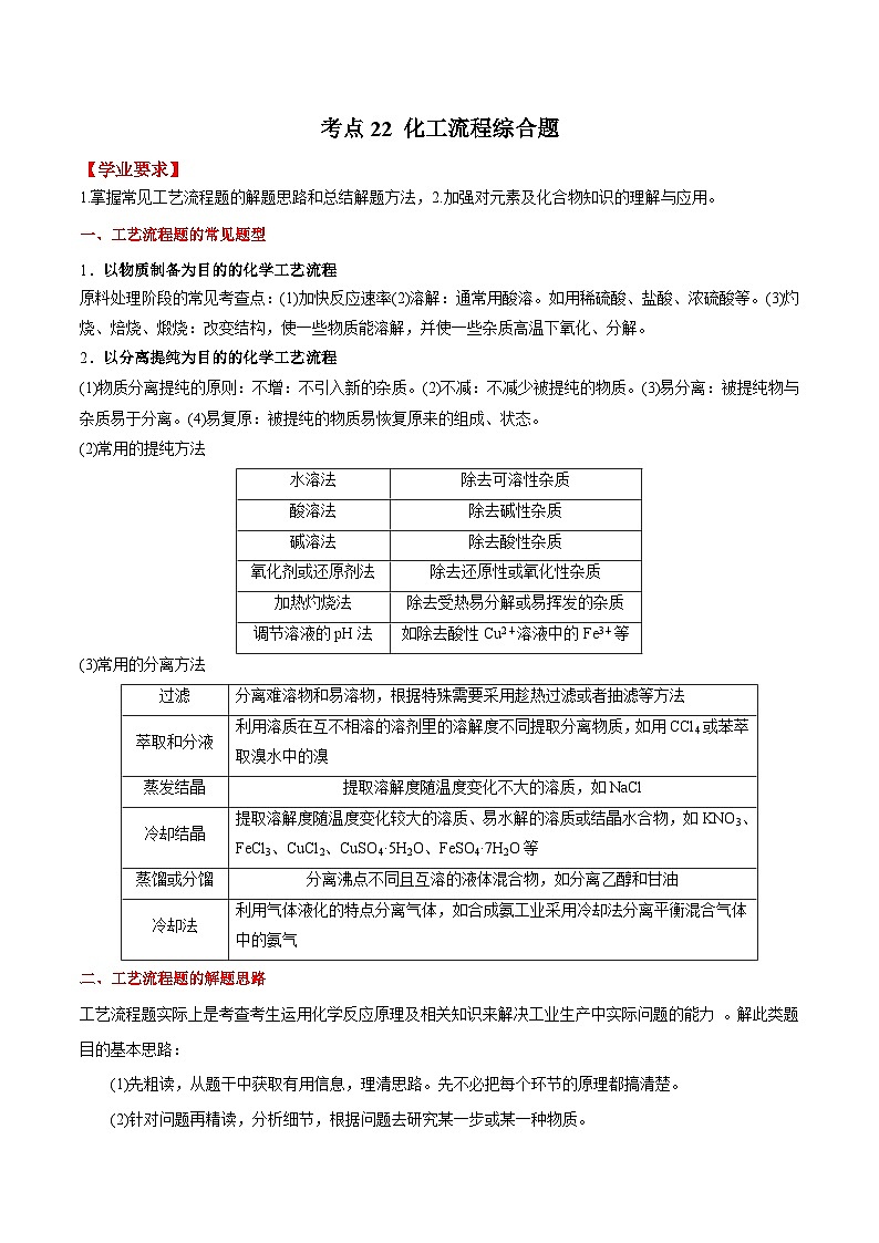 考点22 化工流程综合题 ——2023年江苏省普通高中化学学业水平合格性考试专项精讲+测试(解析版)第1页