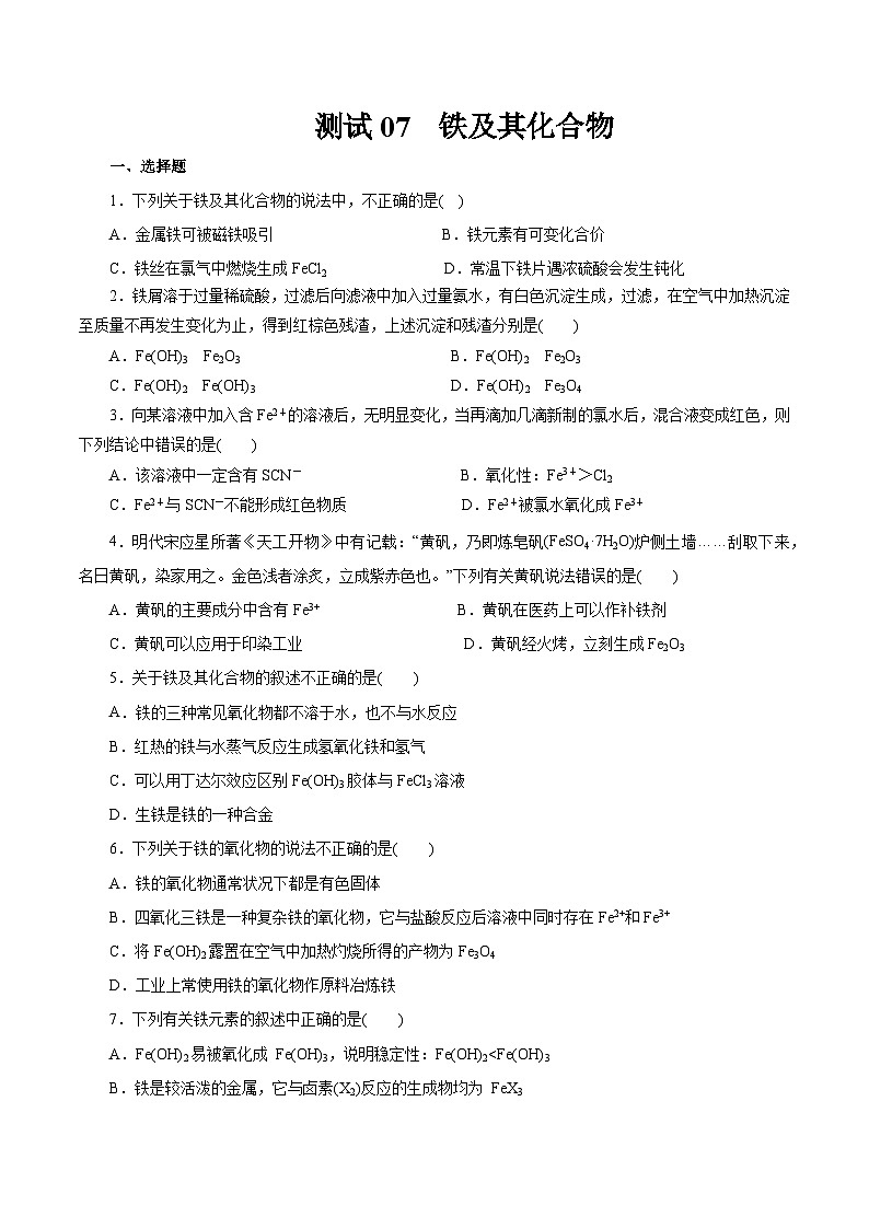 考点07  铁及其化合物(原卷版)第1页