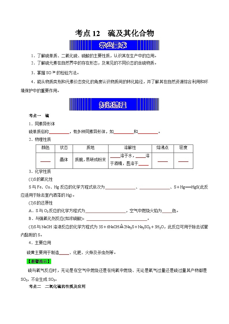 考点12  硫及其化合物(学生版)第1页