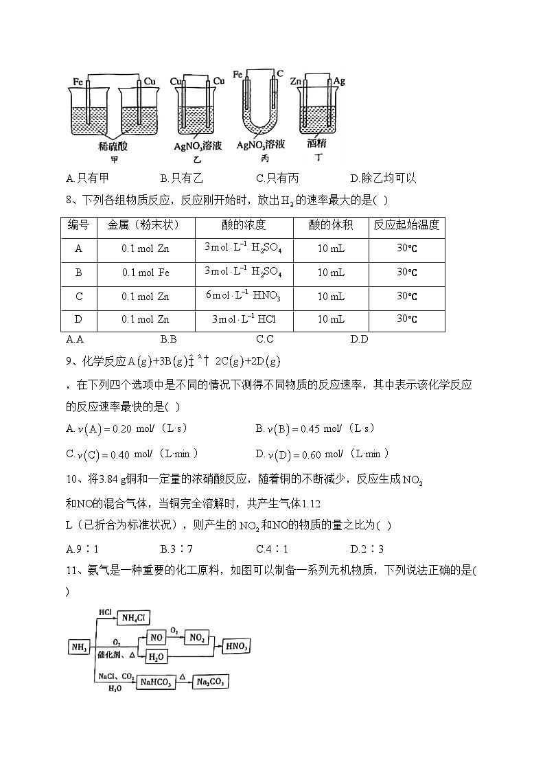 安徽省合肥市庐巢八校2022-2023学年高一下学期5月期中练习(二)化学试卷(含答案)03