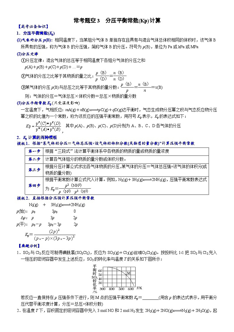 03 常考题空3 分压平衡常数(Kp)计算 (附答案解析)-备战高考化学大题逐空突破系列(全国通用)第1页