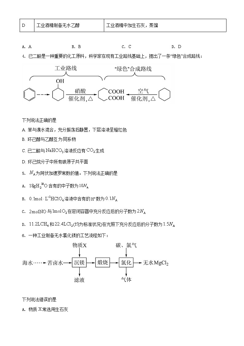 2021年湖南省普通高中学业水平选择性考试化学试题(湖南卷)(原卷版)A4 Word版第2页