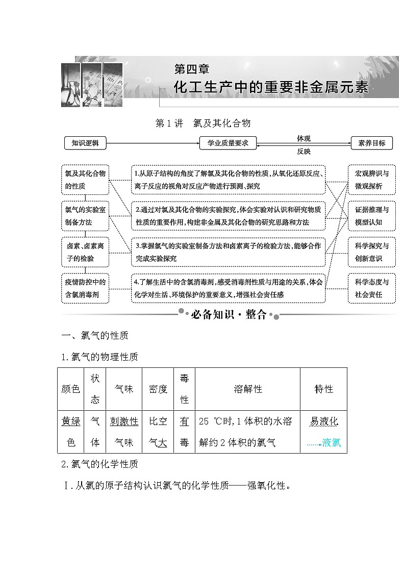 2024届高考化学一轮复习课件 第四章 化工生产中的重要非金属元素 第1讲 氯及其化合物01