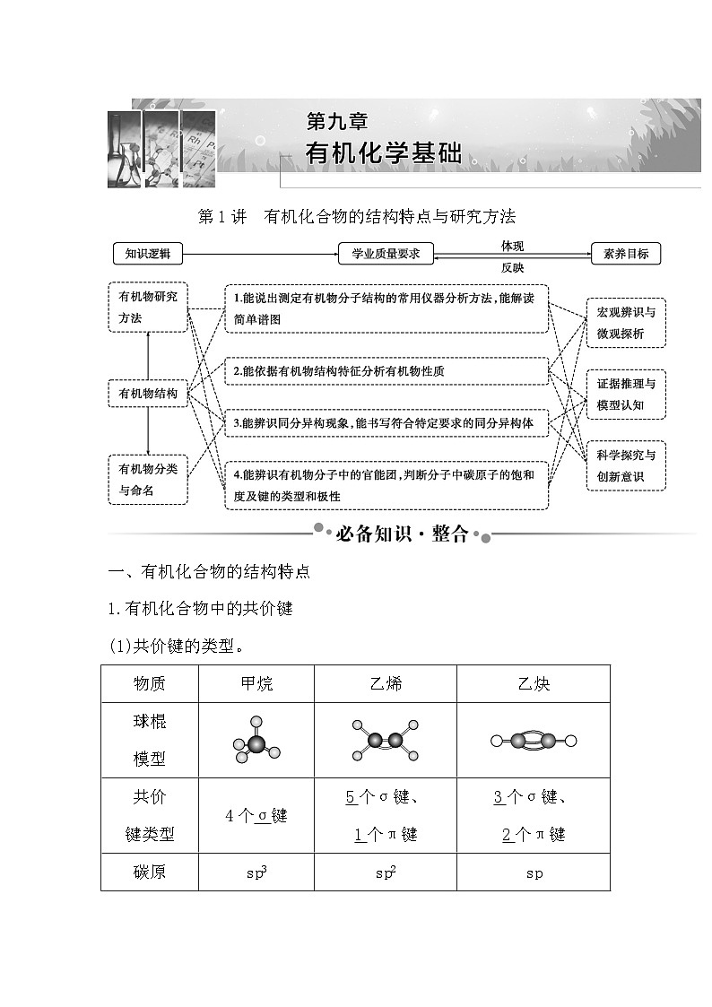 2024届高考化学一轮复习课件 第九章 有机化学基础 第1讲 有机化合物的结构特点与研究方法01