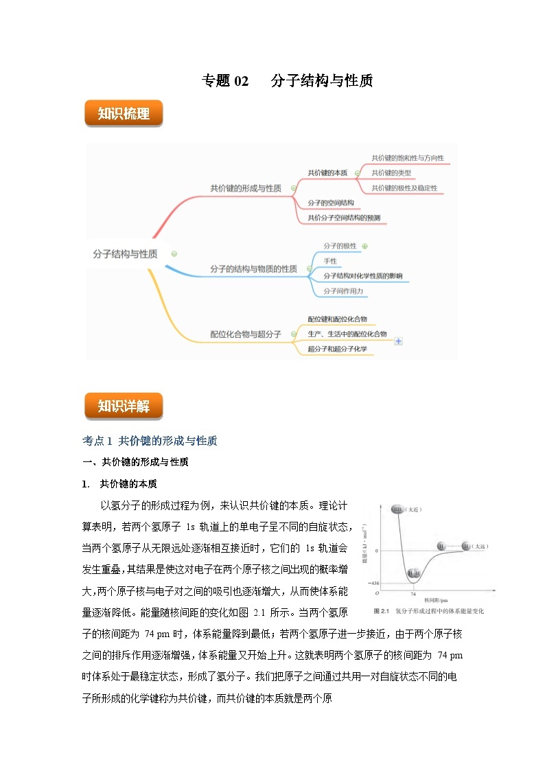 专题02 分子结构与性质——2022-2023学年高二化学下学期期末知识点精讲+训练学案+期末模拟卷（沪科版2020选择性必修2）01