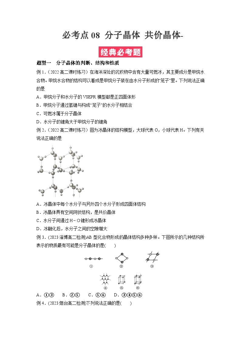 考点08 分子晶体 共价晶体——2022-2023学年高二化学下学期期末复习考点精练学案（人教版2019选择性必修2）01