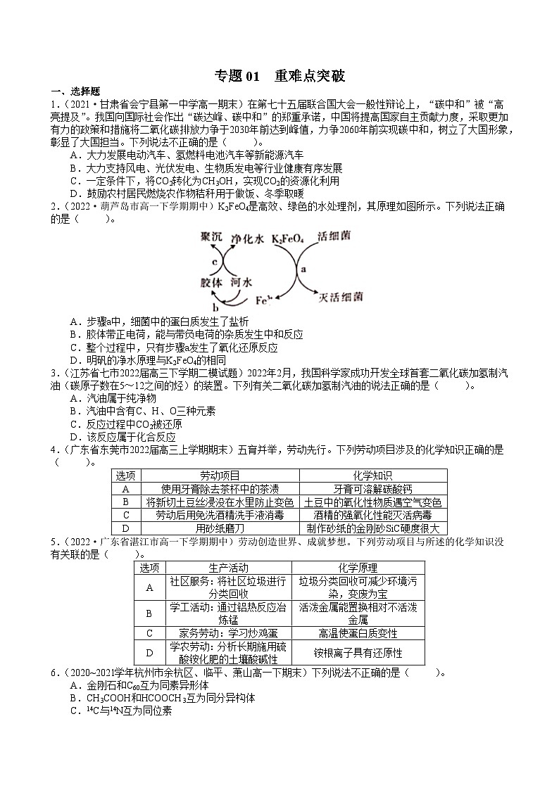 专题01 重难点突破——高一化学下学期期末专项突破学案(鲁科版2019必修第二册)01