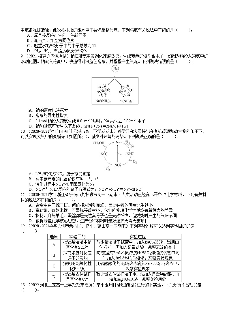 专题02  高分突破——高一化学下学期期末专项突破学案（鲁科版2019必修第二册）02