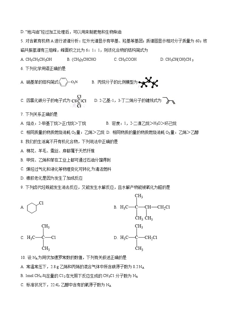 期末模拟试卷03——高二化学下学期期末复习考点精练学案(人教版2019选择性必修3) (原卷版)第2页