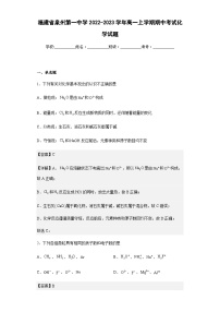 2022-2023学年福建省泉州第一中学高一上学期期中考试化学试题含答案
