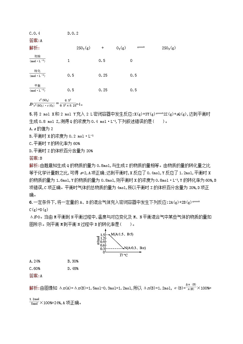 新教材适用2023年高中化学专题2化学反应速率与化学平衡第二单元化学反应的方向与限度第3课时化学平衡常数课后习题苏教版选择性必修102