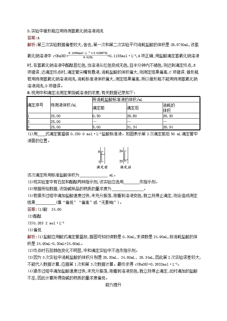 新教材适用2023年高中化学专题3水溶液中的离子反应第二单元溶液的酸碱性第2课时酸碱中和滴定课后习题苏教版选择性必修1第3页