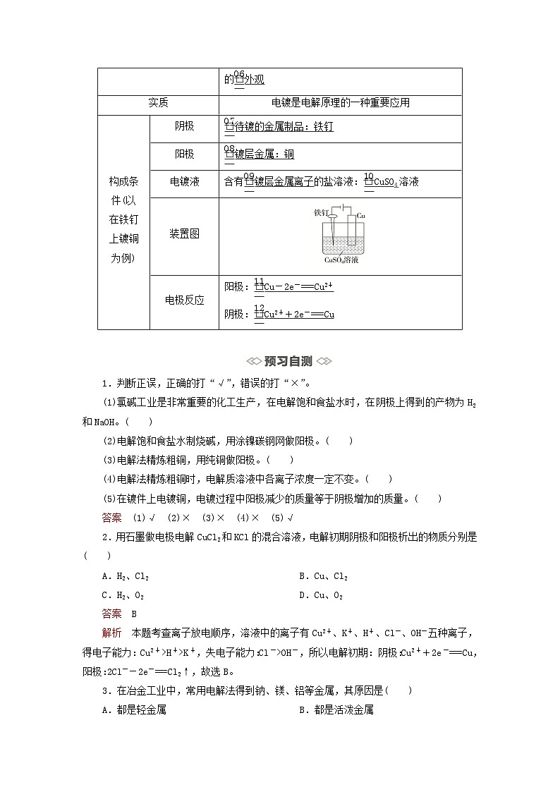 新教材2023年高中化学第1章化学反应与能量转化第3节电能转化为化学能__电解第2课时电解原理的应用导学案鲁科版选择性必修103