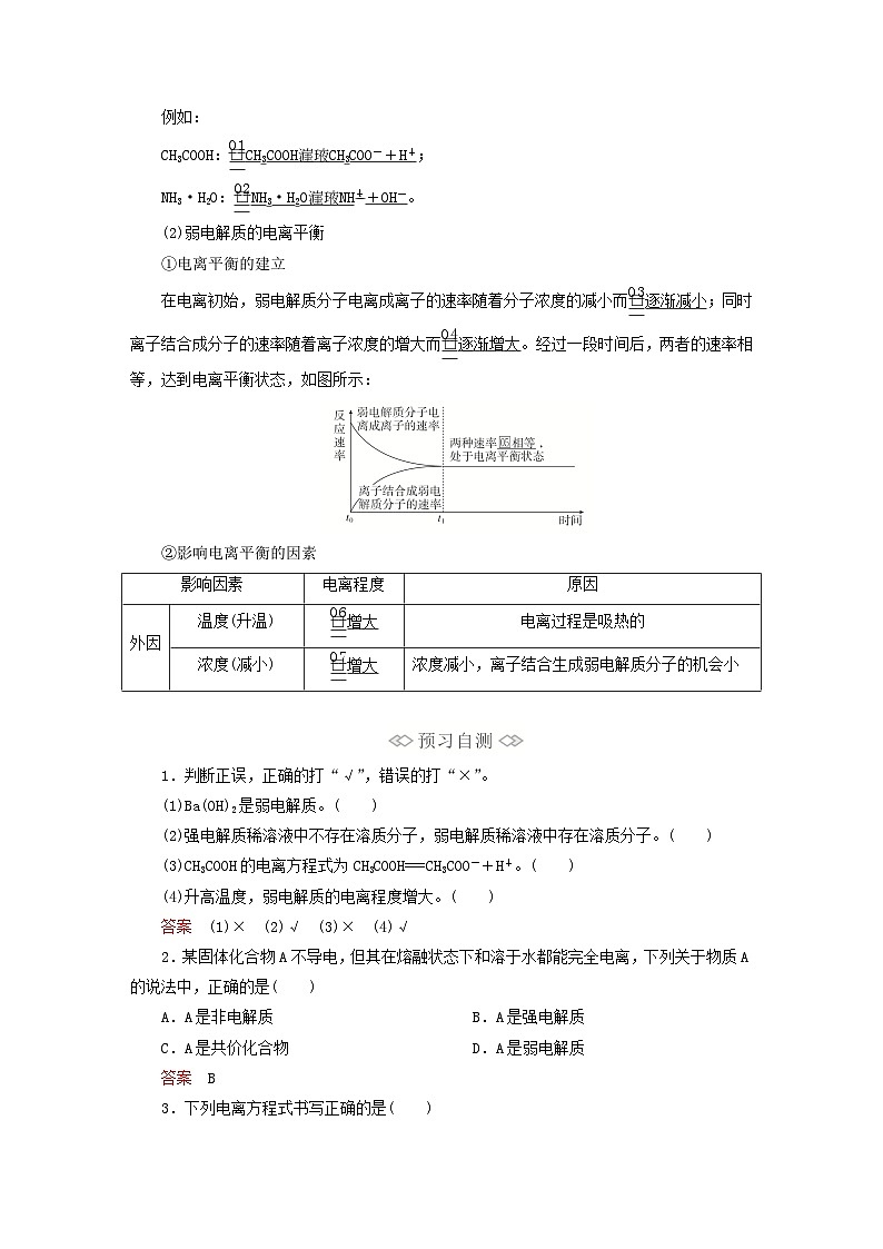 新教材2023年高中化学第三章水溶液中的离子反应与平衡第一节电离平衡第一课时弱电解质及其电离平衡导学案新人教版选择性必修1第2页
