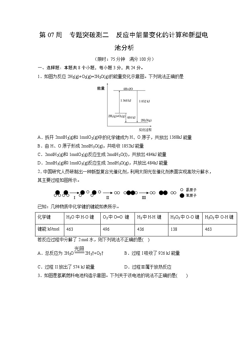 人教版 (2019)必修第二册 周测小卷 第07周 专题强化练二 反应中能量变化的计算和新型电池分析01