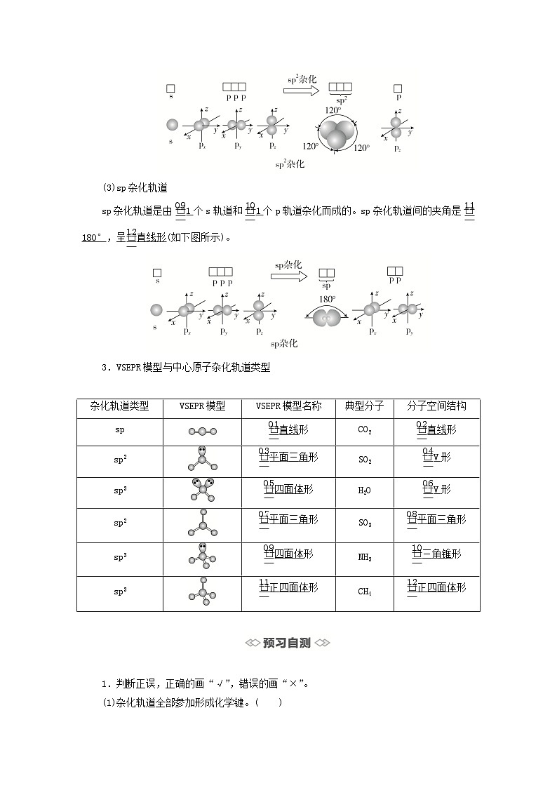 新教材2023年高中化学第二章分子结构与性质第二节分子的空间结构第二课时杂化轨道理论简介导学案新人教版选择性必修202