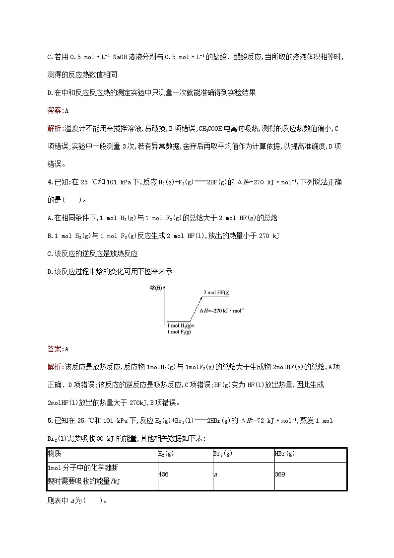 新教材适用高中化学第1章化学反应的热效应第1节反应热第1课时反应热焓变课后习题新人教版选择性必修1第2页
