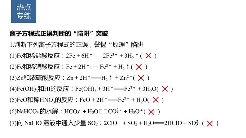 2024年高考化学一轮复习（新高考版） 第1章 热点强化2　离子方程式的正误判断 课件03