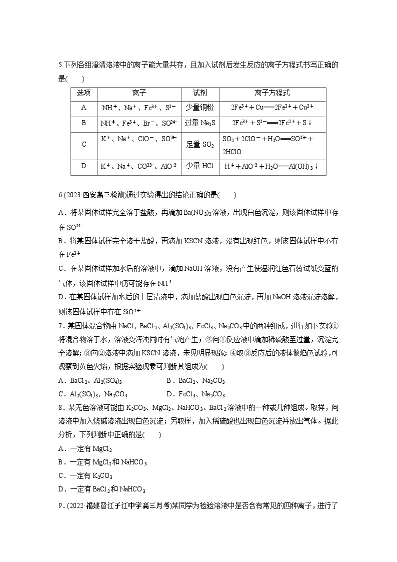 2024年高考化学一轮复习（新高考版） 第1章 第3讲　离子共存、离子检验与推断02