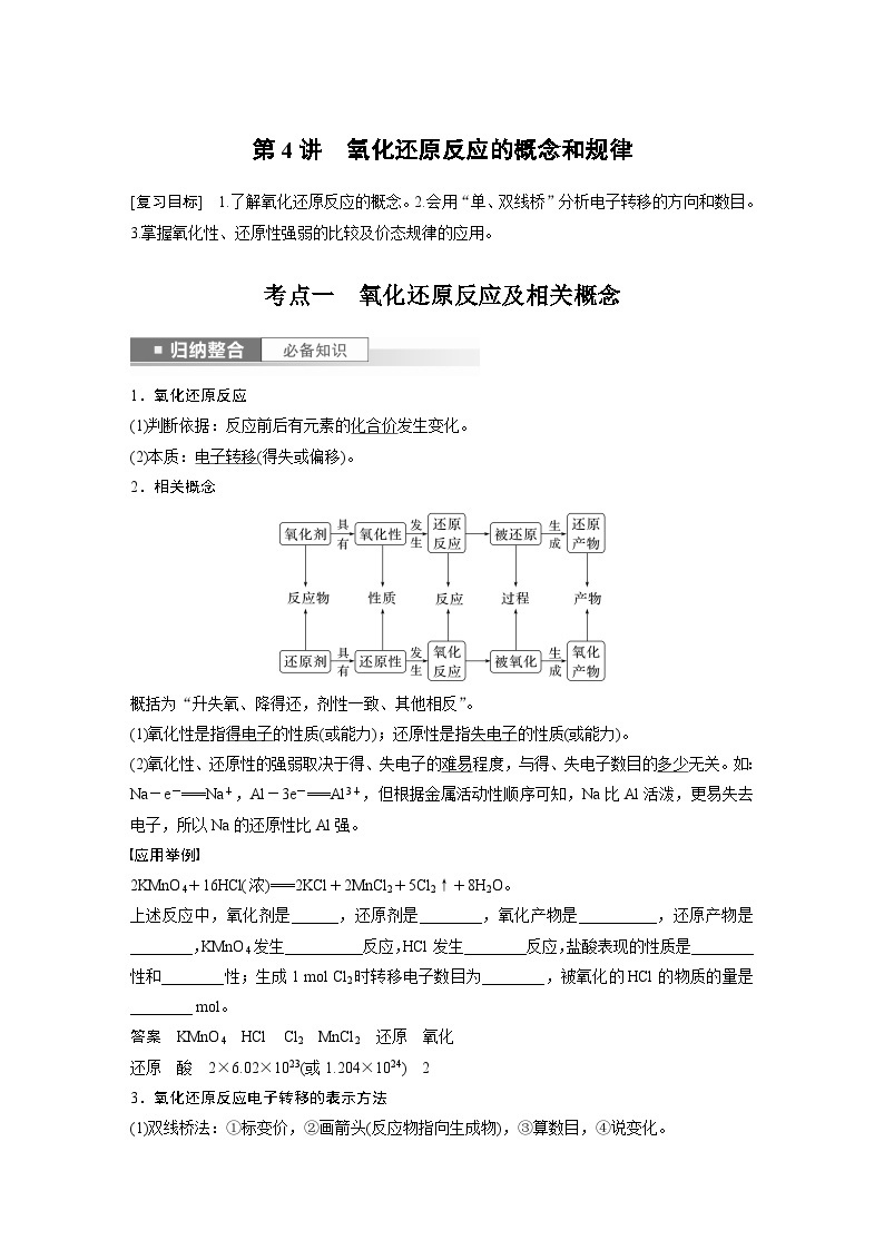 2024年高考化学一轮复习（新高考版） 第1章 第4讲　氧化还原反应的概念和规律 练习课件01