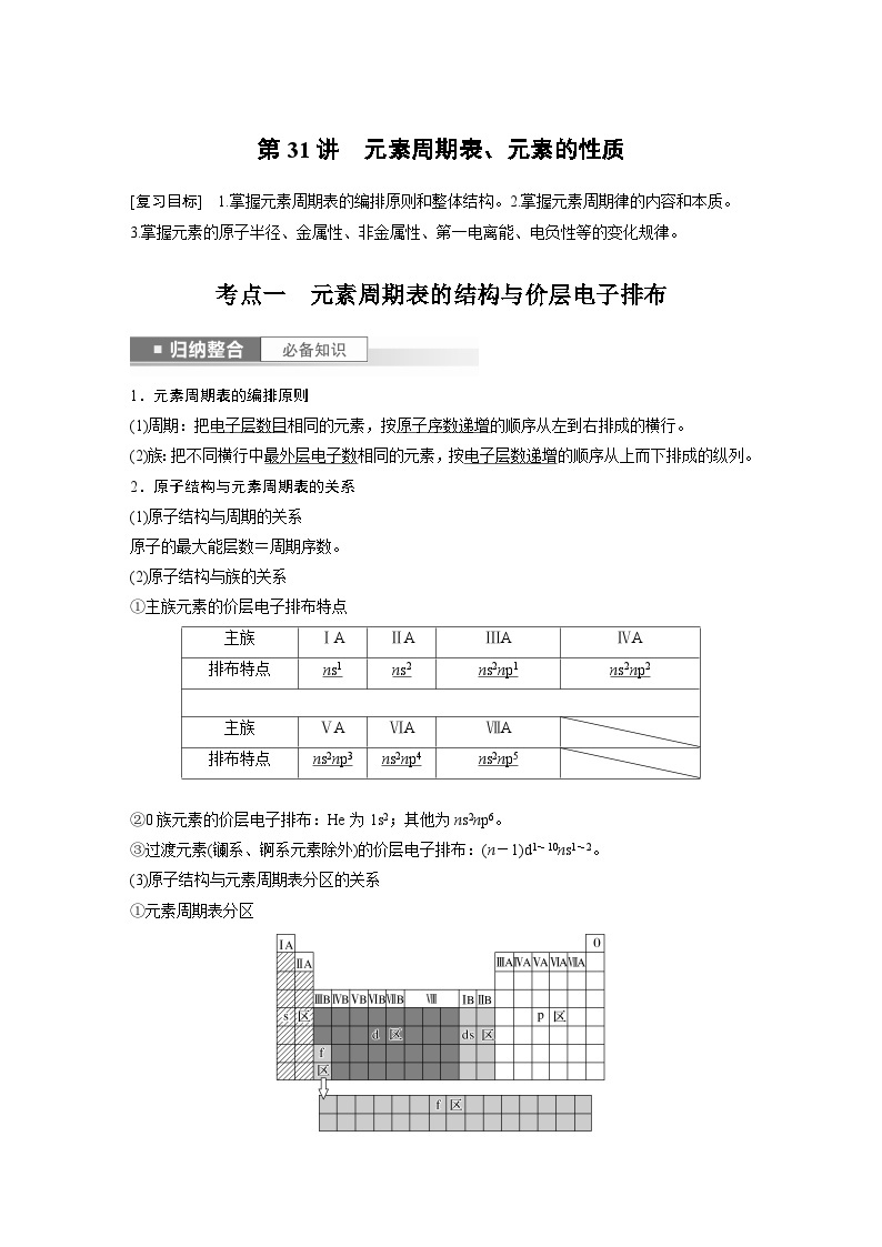 2024年高考化学一轮复习（新高考版） 第6章 第31讲　元素周期表、元素的性质 练习课件01