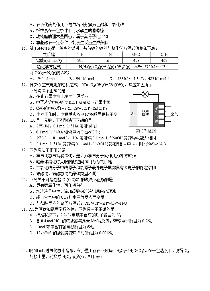 2021年1月浙江省普通高中学业水平考试化学试题与答案第3页