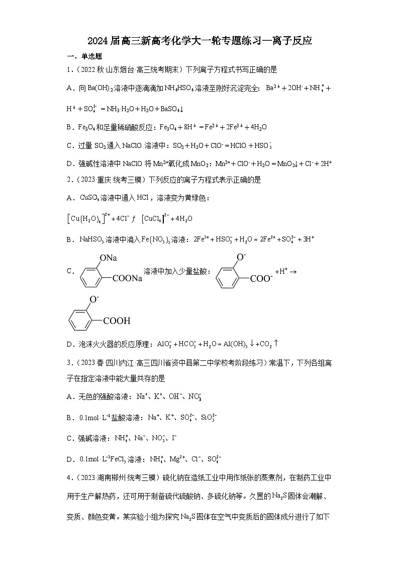 2024届高三新高考化学大一轮专题练习—离子反应第1页