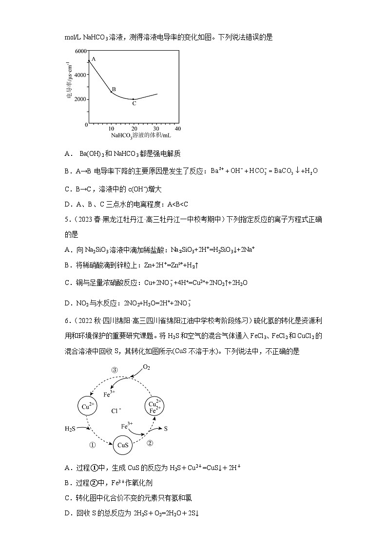 2024届高三新高考化学大一轮专题练习题-离子反应第2页