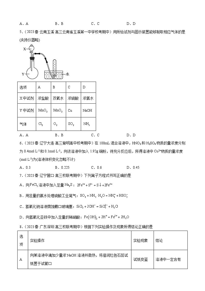 2024届高三新高考化学大一轮专题训练—氮族元素及其化合物第3页